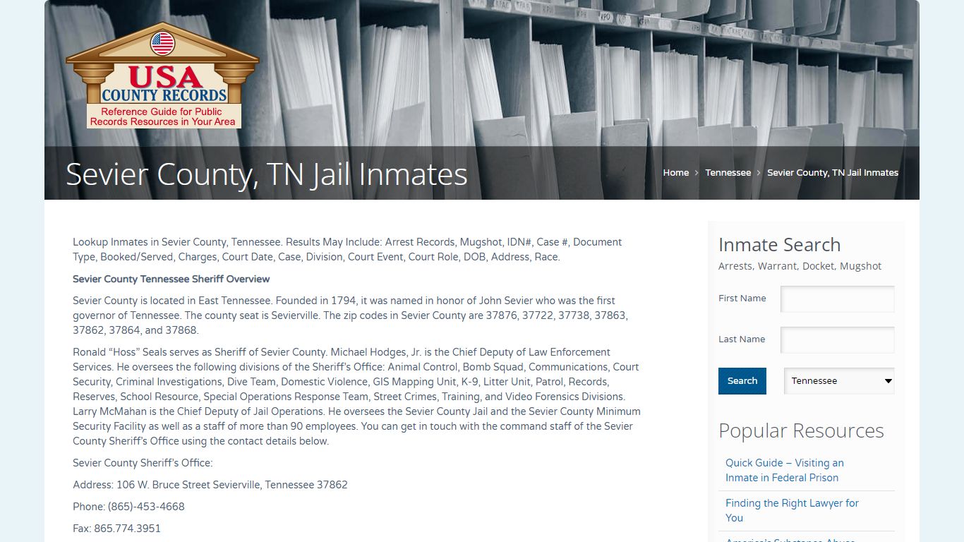 Sevier County, TN Jail Inmates | Name Search