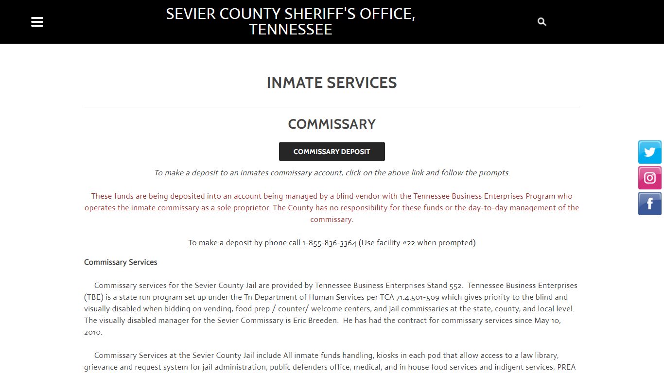 Inmate Services - Sevier County Sheriff's Office, Tennessee